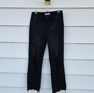 Zenana Outfitters Black Distressed Flare Cropped Jeans